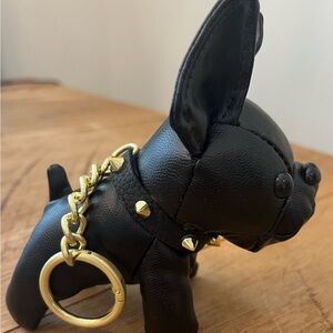 Black Frenchie Faux Leather Keychain with Gold Accents